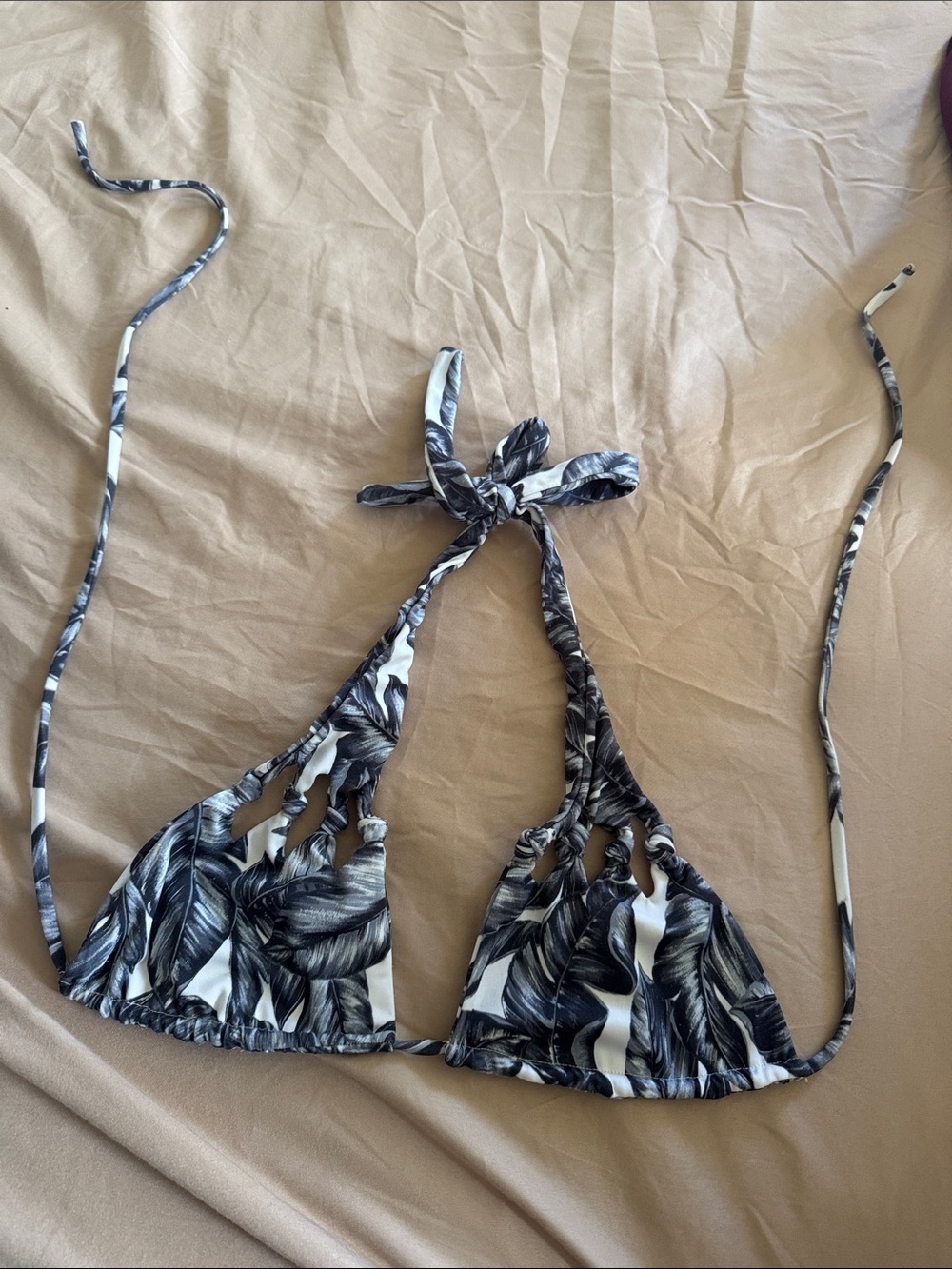 Mikoh Black & White Leaf-Print Triangle Bikini Top